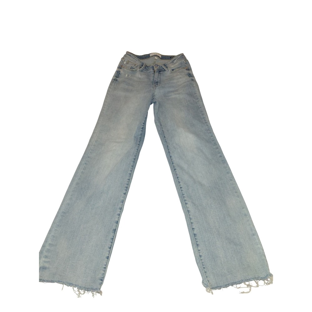 Judy Blue Los Angeles Straight Fit Jeans Light Wash Raw Hem Distressed 3/26